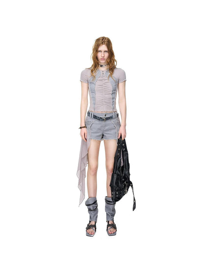 NORTH NODE Frayed Hem Patchwork Chiffon Panel Women&