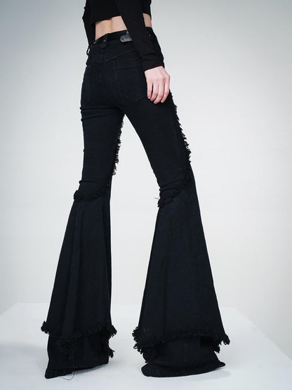 NORTH NODE Frayed Hem Slim Fit Micro Flare Women&