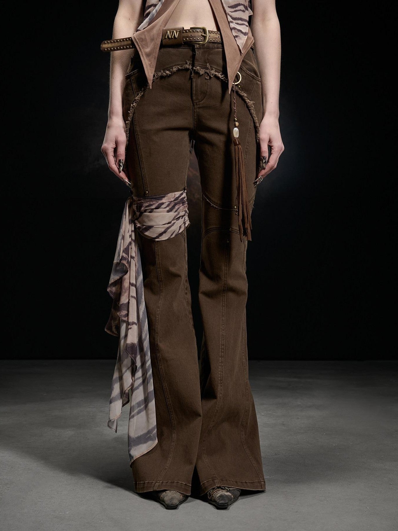 NORTH NODE Frayed Hem Washed Scarf Tie Natural Waist Women&