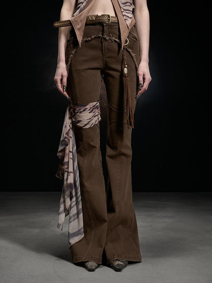 NORTH NODE Frayed Hem Washed Scarf Tie Natural Waist Women&