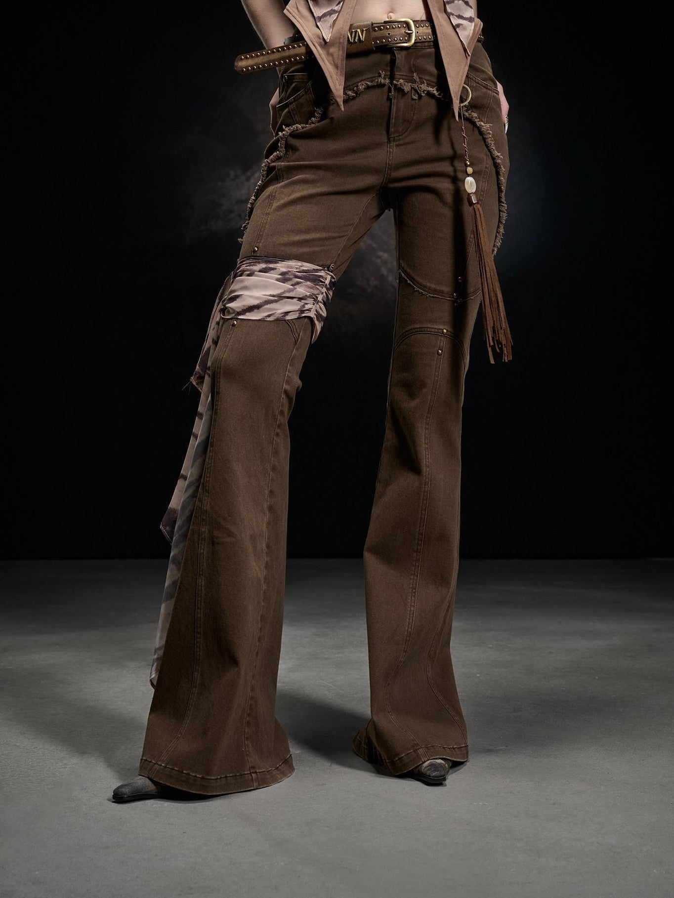 NORTH NODE Frayed Hem Washed Scarf Tie Natural Waist Women&