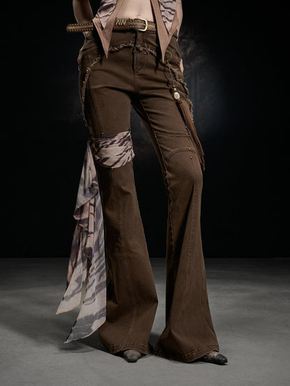 NORTH NODE Frayed Hem Washed Scarf Tie Natural Waist Women&