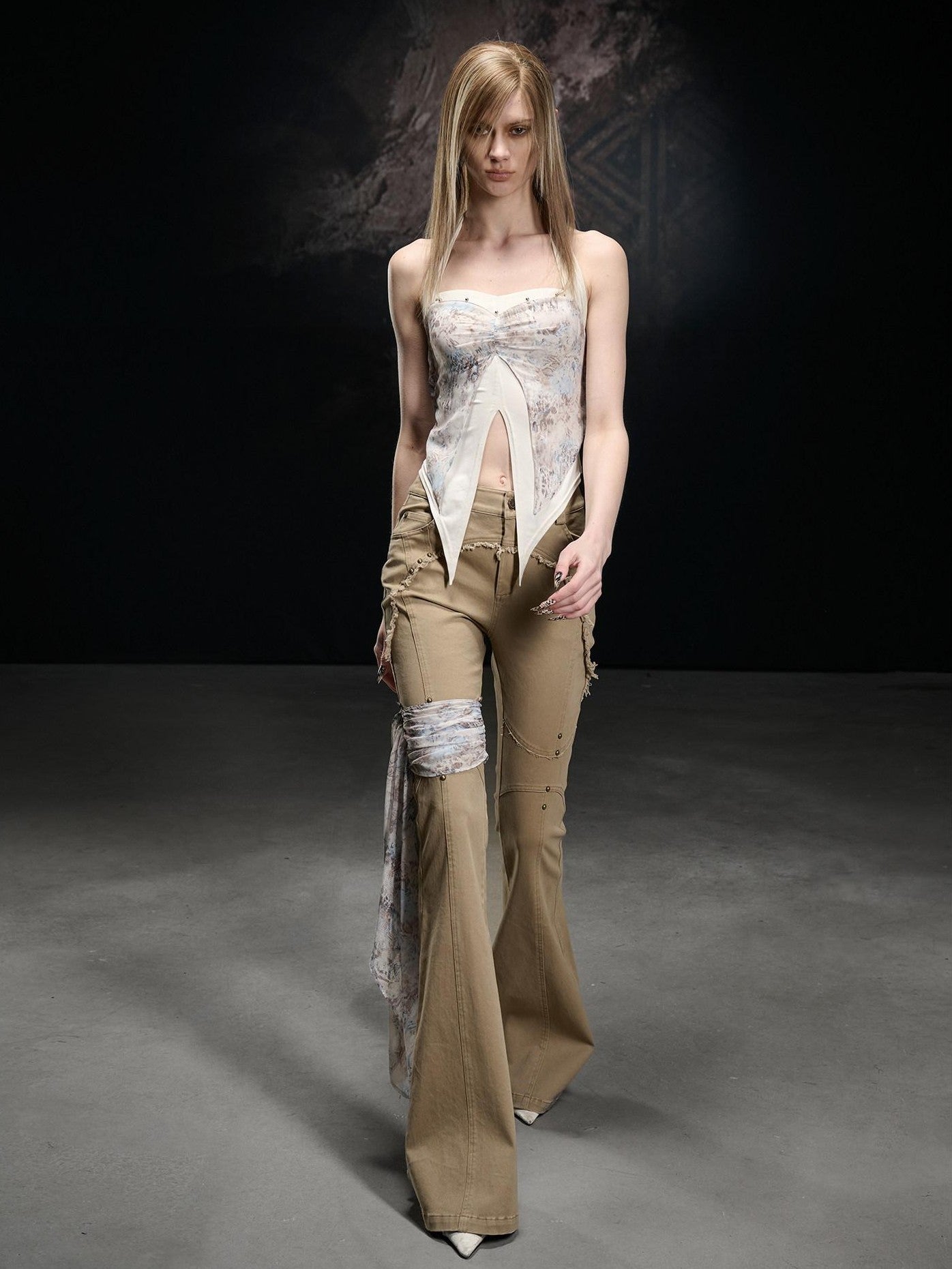 NORTH NODE Frayed Hem Washed Scarf Tie Natural Waist Women&