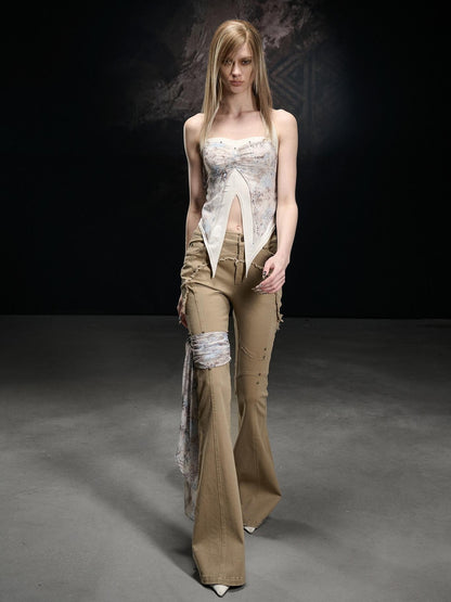 NORTH NODE Frayed Hem Washed Scarf Tie Natural Waist Women&
