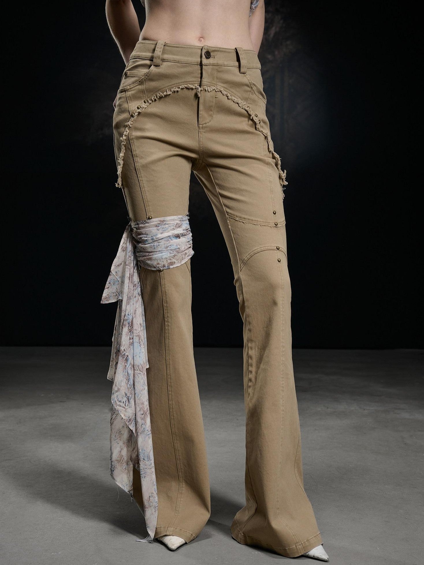 NORTH NODE Frayed Hem Washed Scarf Tie Natural Waist Women&
