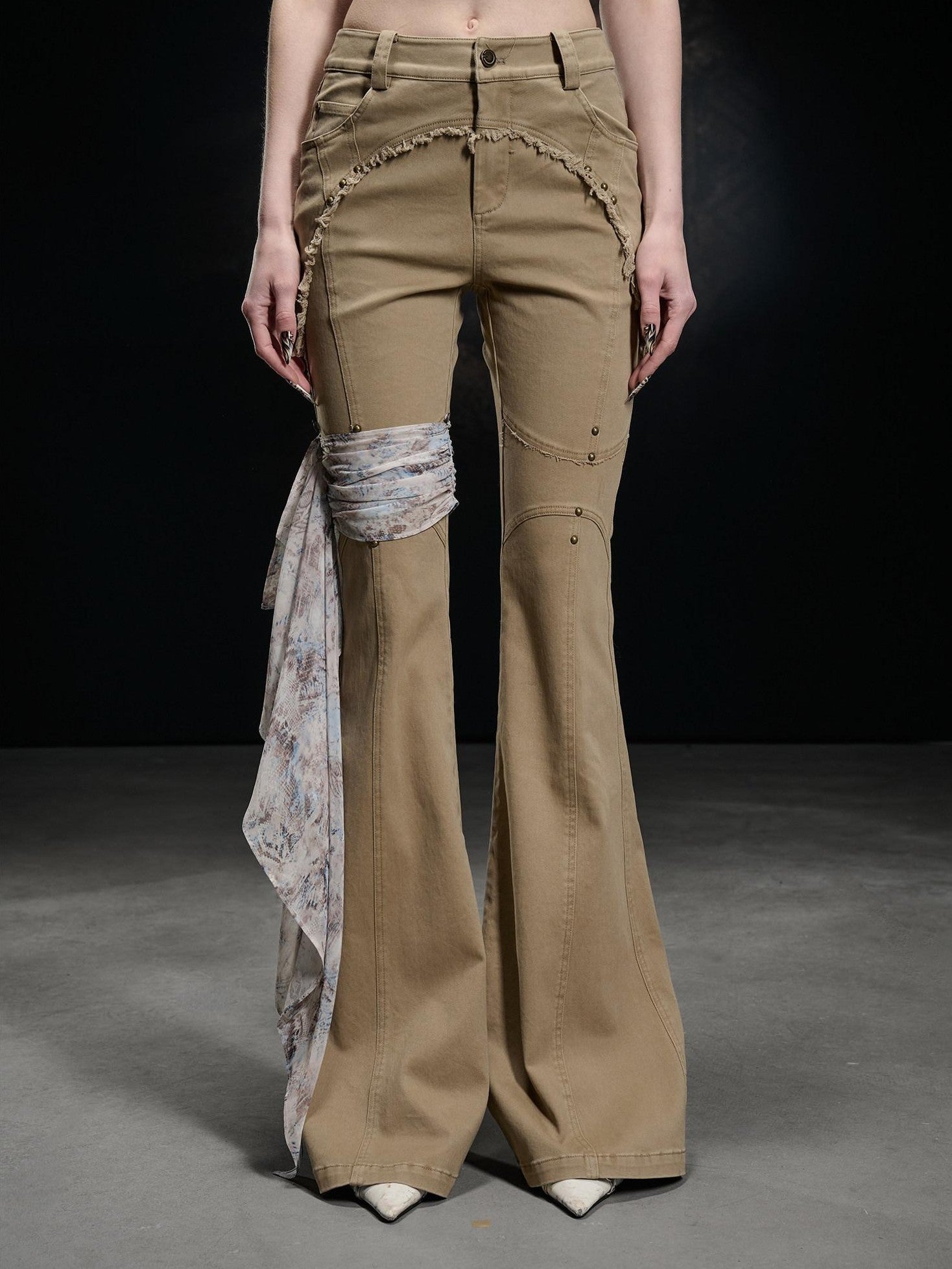 NORTH NODE Frayed Hem Washed Scarf Tie Natural Waist Women&
