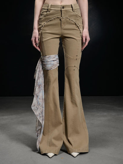 NORTH NODE Frayed Hem Washed Scarf Tie Natural Waist Women&