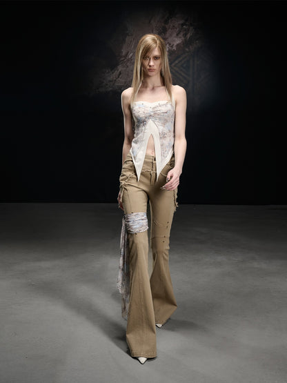 NORTH NODE Frayed Hem Washed Scarf Tie Natural Waist Women&