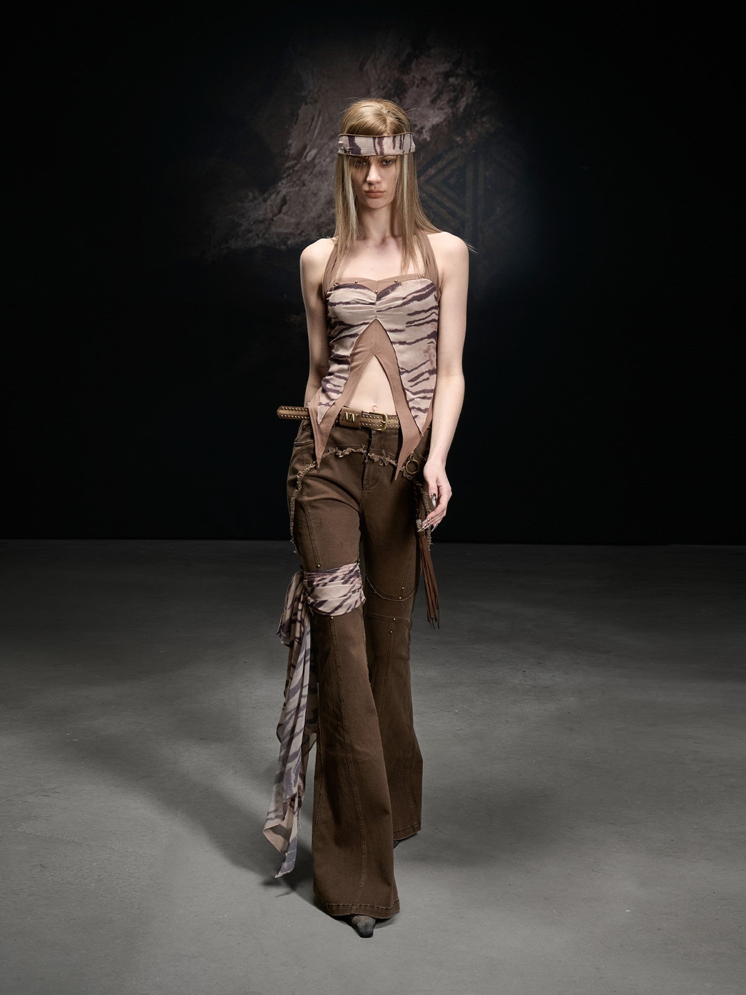 NORTH NODE Frayed Hem Washed Scarf Tie Natural Waist Women&