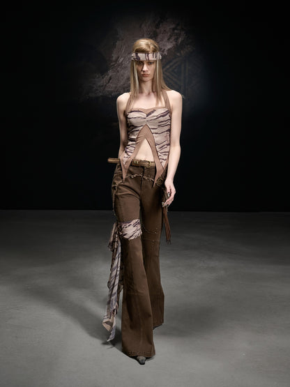 NORTH NODE Frayed Hem Washed Scarf Tie Natural Waist Women&
