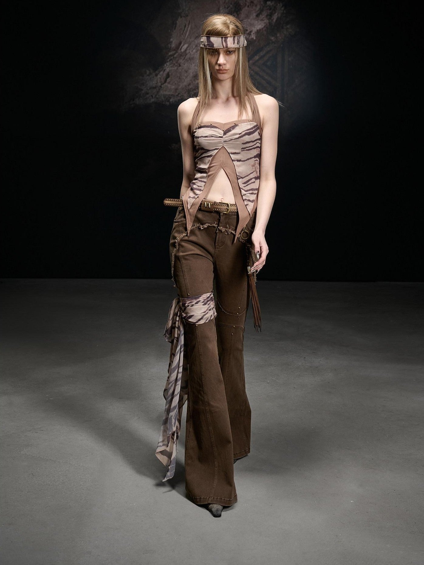 NORTH NODE Frayed Hem Washed Scarf Tie Natural Waist Women&