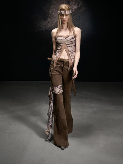 NORTH NODE Frayed Hem Washed Scarf Tie Natural Waist Women&
