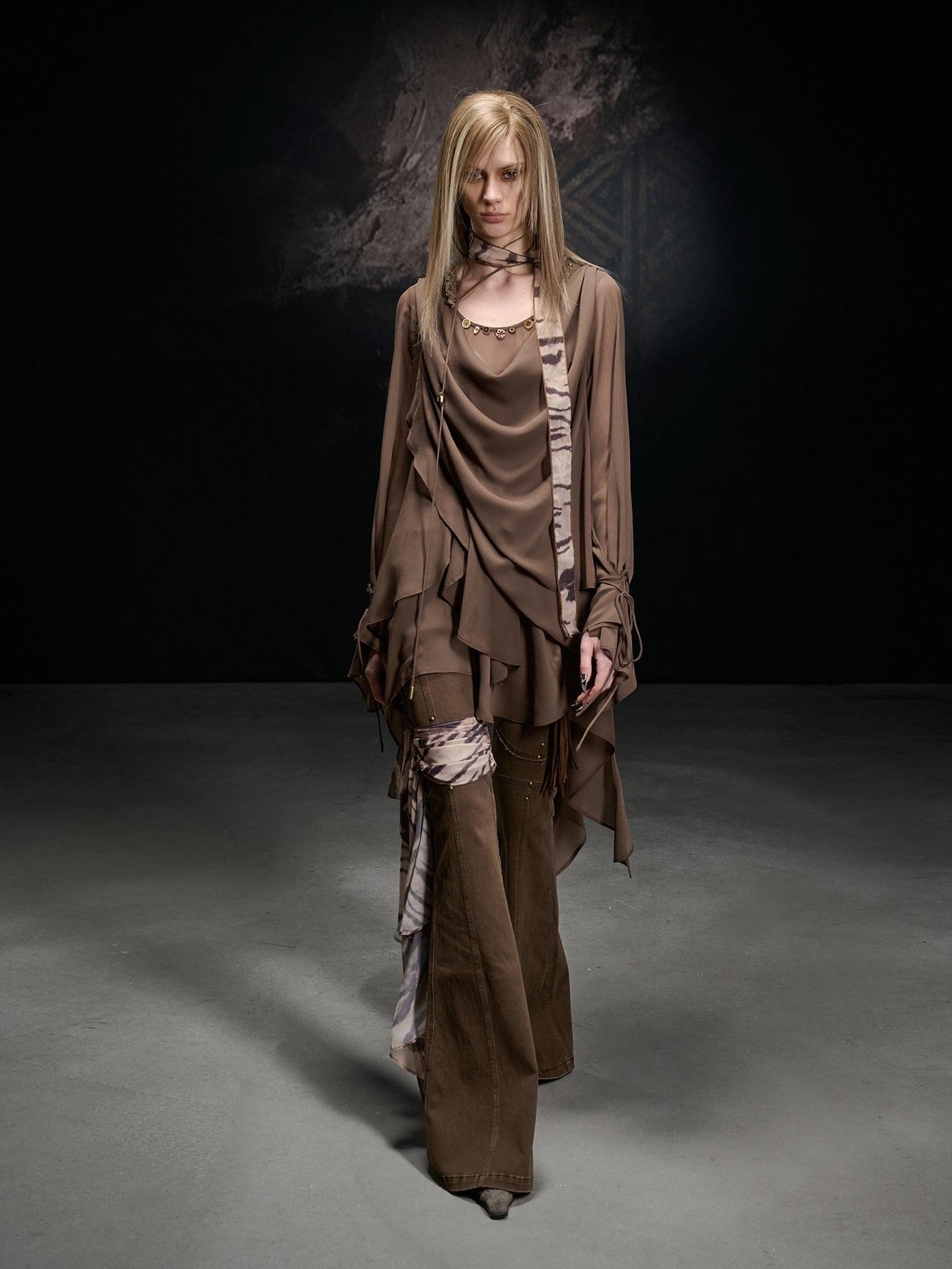 NORTH NODE Frayed Hem Washed Scarf Tie Natural Waist Women&