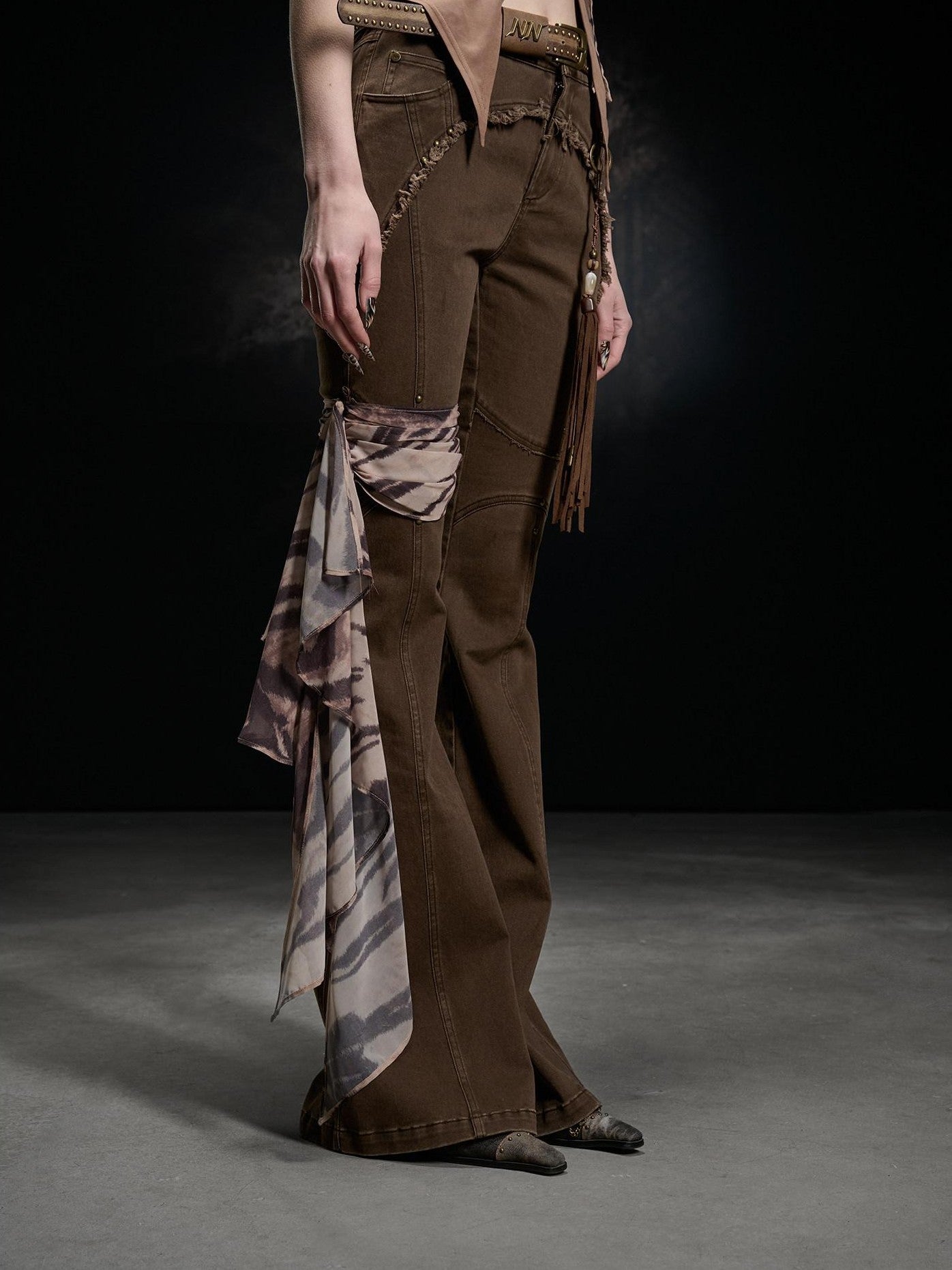 NORTH NODE Frayed Hem Washed Scarf Tie Natural Waist Women&