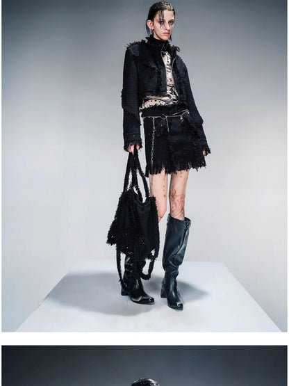 NORTH NODE Fringe Tassel Boucle Jacket And Skirt Women&