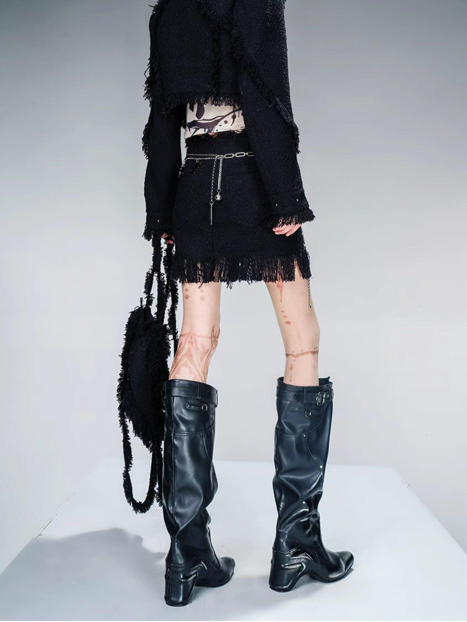 NORTH NODE Fringe Tassel Boucle Jacket And Skirt Women&