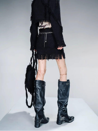 NORTH NODE Fringe Tassel Boucle Jacket And Skirt Women&