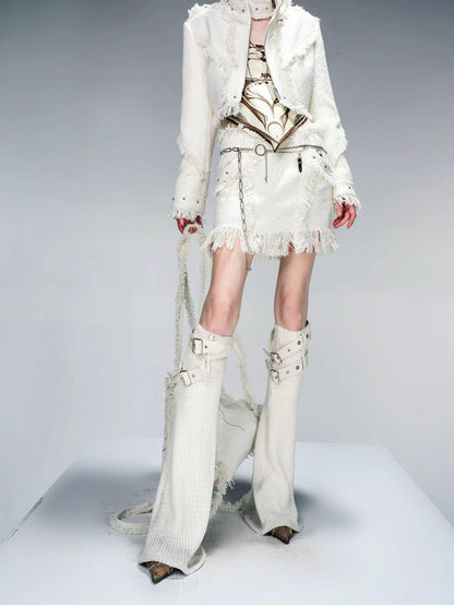 NORTH NODE Fringe Tassel Boucle Jacket And Skirt Women&