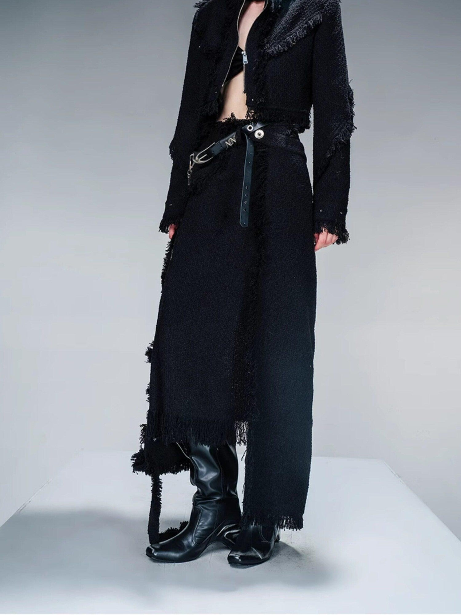 NORTH NODE Fringe Tassel Boucle Jacket And Skirt Women&