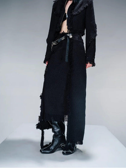 NORTH NODE Fringe Tassel Boucle Jacket And Skirt Women&