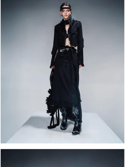 NORTH NODE Fringe Tassel Boucle Jacket And Skirt Women&