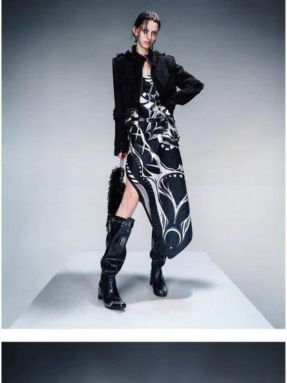 NORTH NODE Fringe Tassel Boucle Jacket And Skirt Women&