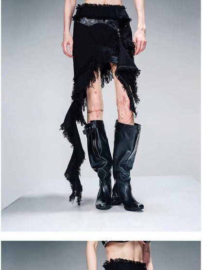 NORTH NODE Fringe Tassel Boucle Jacket And Skirt Women&