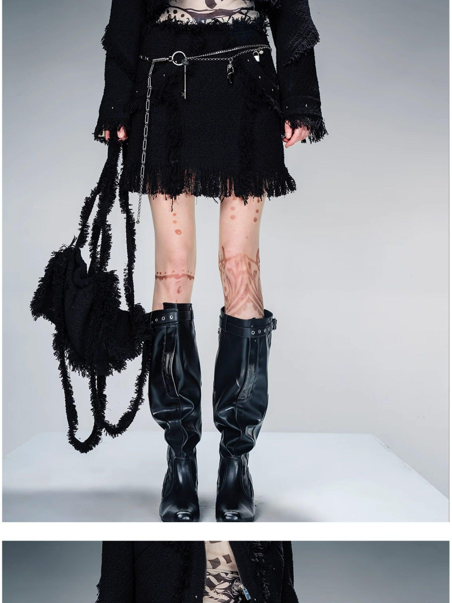 NORTH NODE Fringe Tassel Boucle Jacket And Skirt Women&