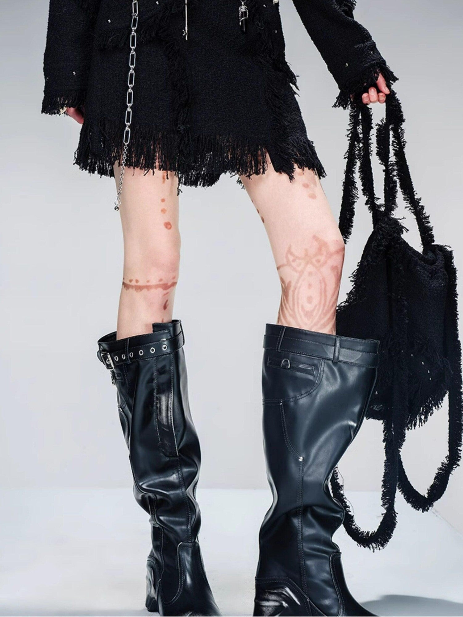 NORTH NODE Fringe Tassel Boucle Jacket And Skirt Women&