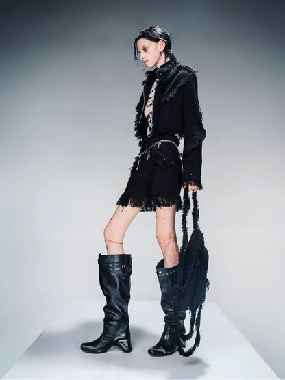 NORTH NODE Fringe Tassel Boucle Jacket And Skirt Women&