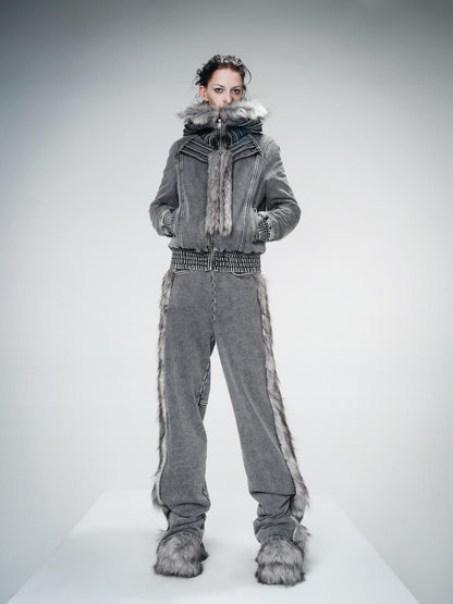NORTH NODE Fur Collar Washed Quilted Hooded Women&