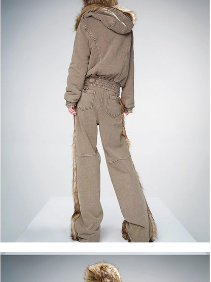 NORTH NODE Fur Collar Washed Quilted Hooded Women&