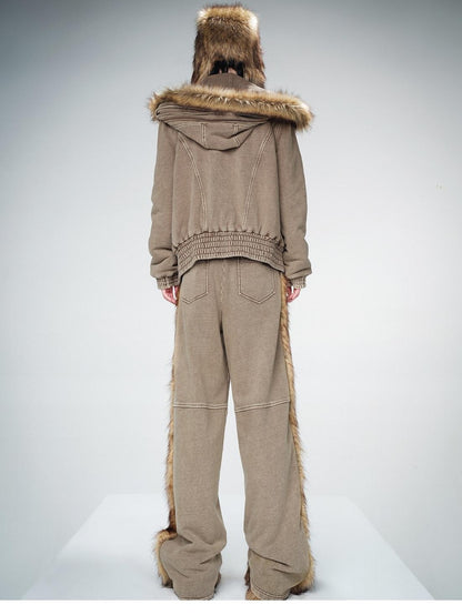 NORTH NODE Fur Collar Washed Quilted Hooded Women&