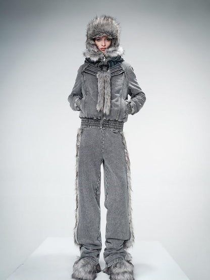 NORTH NODE Fur Collar Washed Quilted Hooded Women&