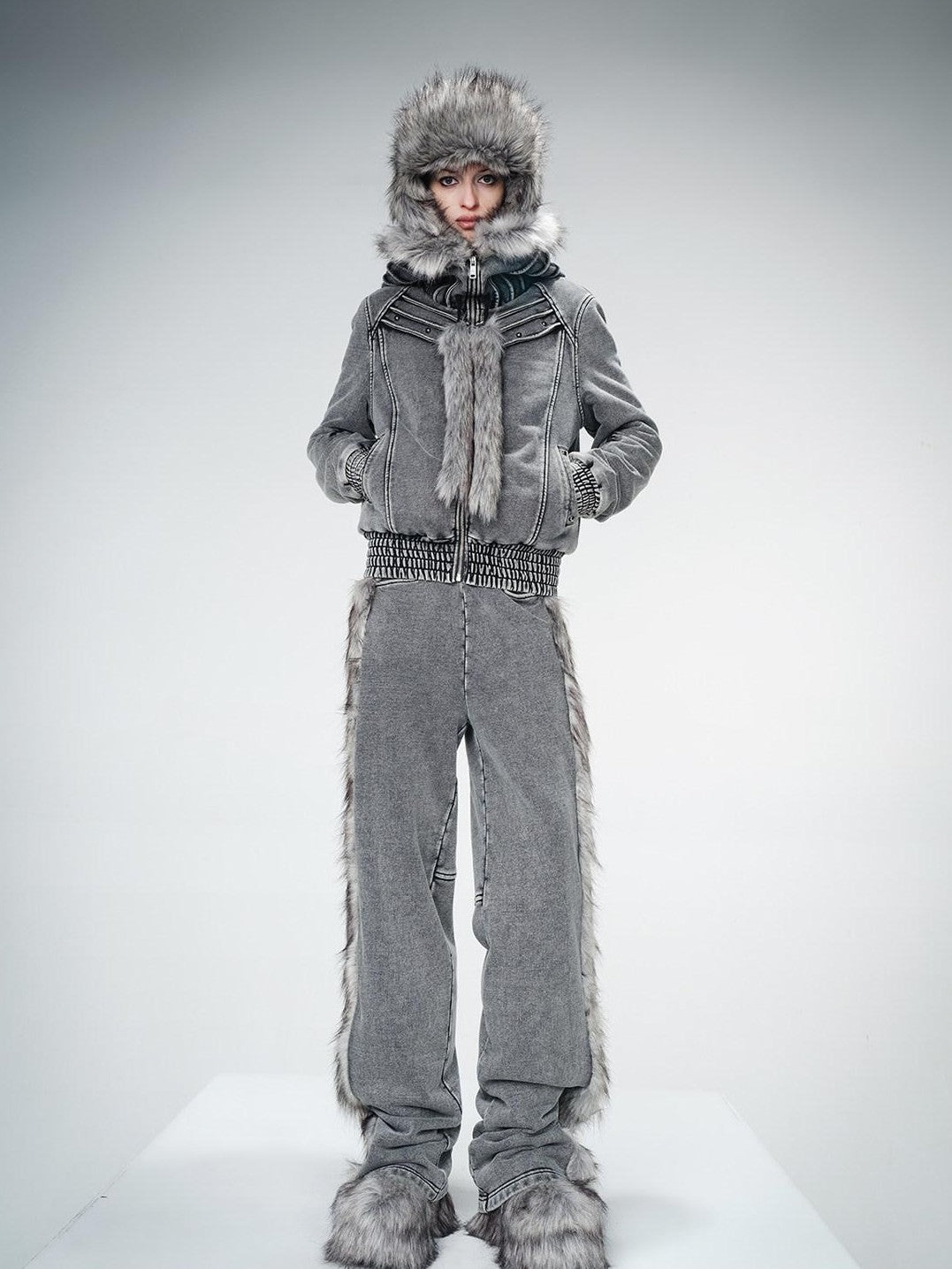 NORTH NODE Fur Collar Washed Quilted Hooded Women&