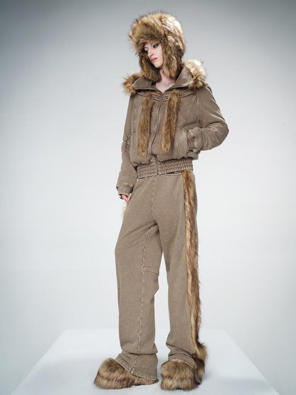 NORTH NODE Fur Collar Washed Quilted Hooded Women&