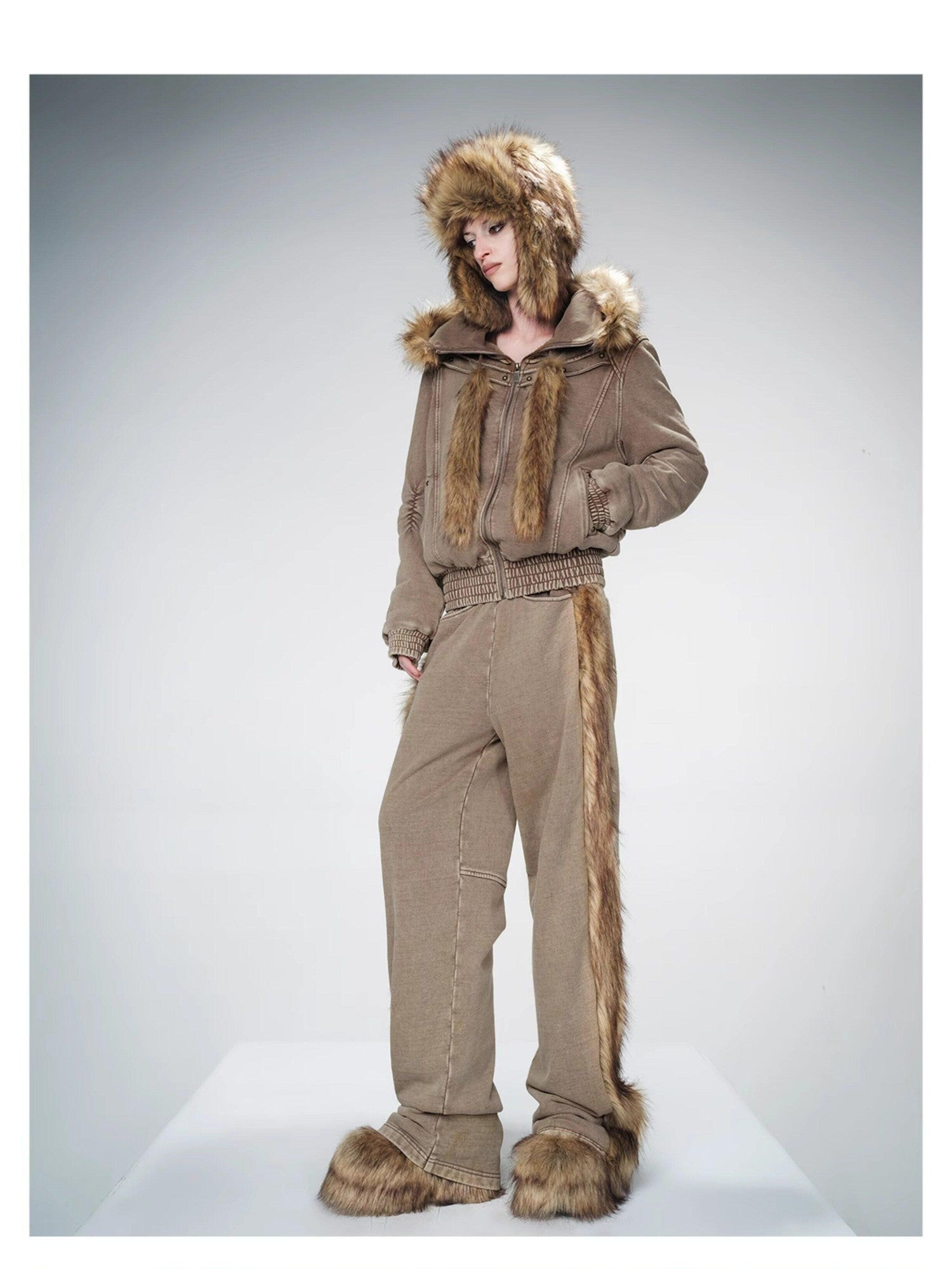 NORTH NODE Fur Collar Washed Quilted Hooded Women&