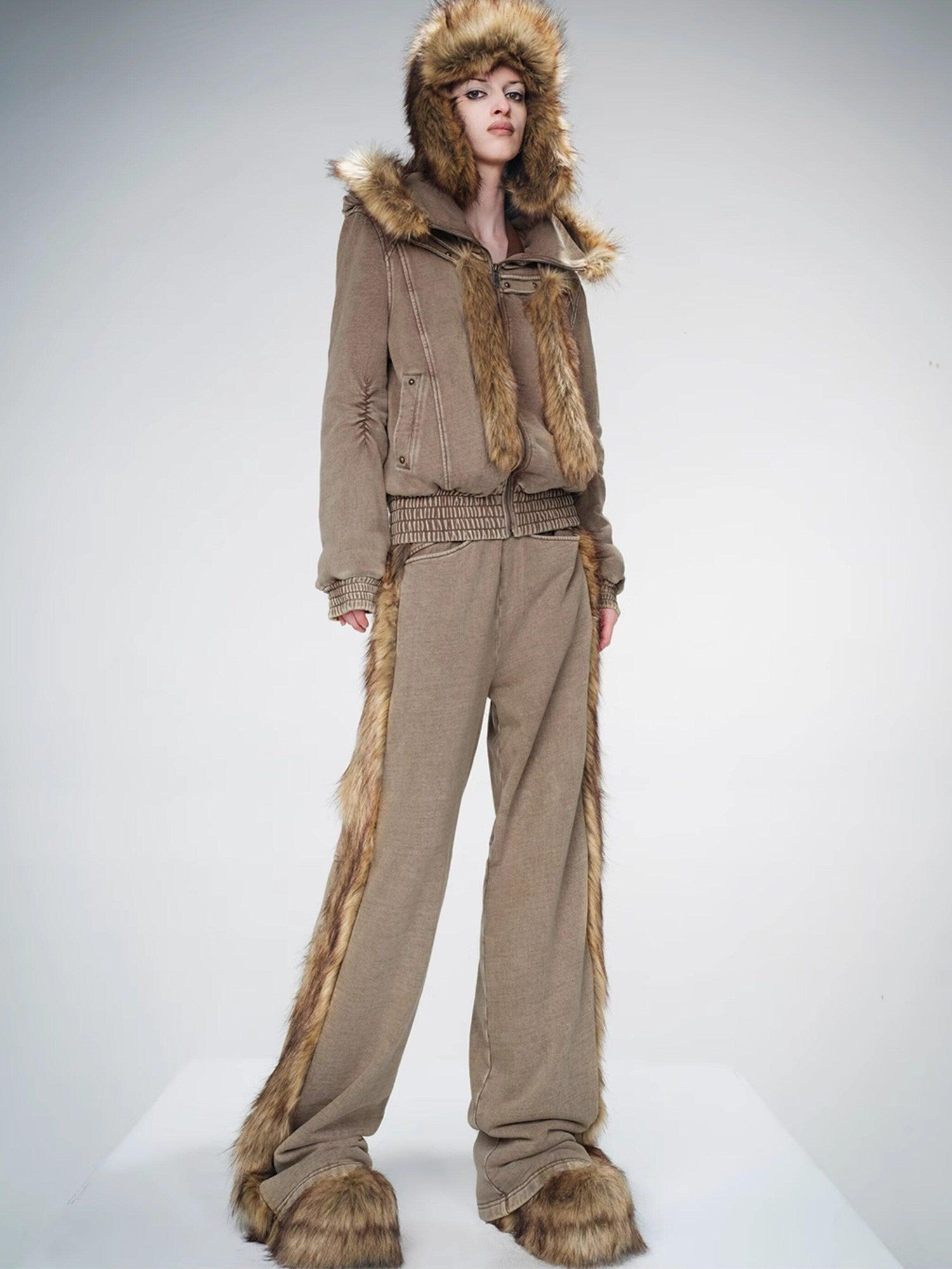 NORTH NODE Fur Collar Washed Quilted Hooded Women&