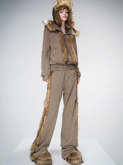NORTH NODE Fur Collar Washed Quilted Hooded Women&
