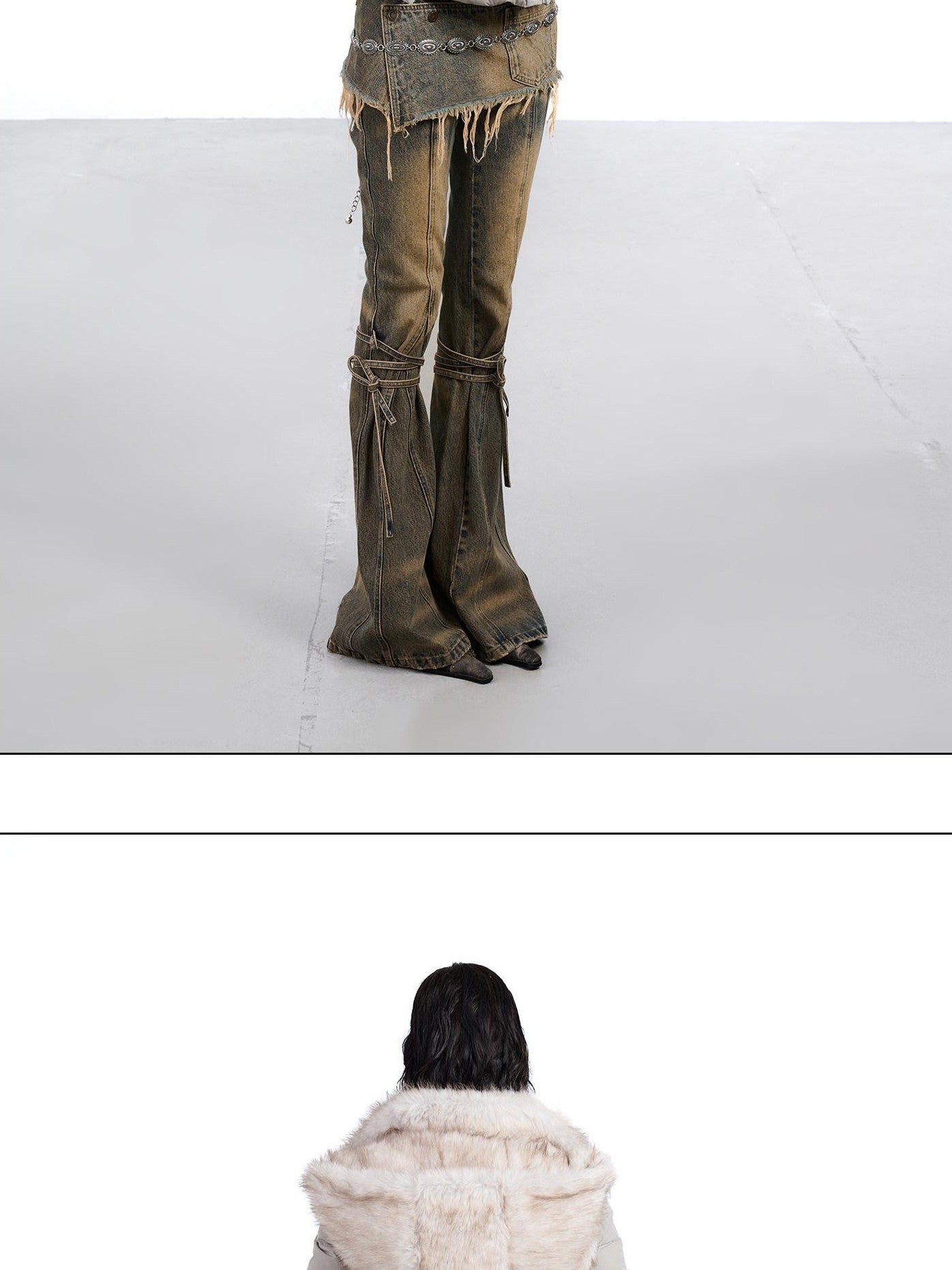 NORTH NODE Fur Splice Hooded Faux Two Piece Cropped Women&