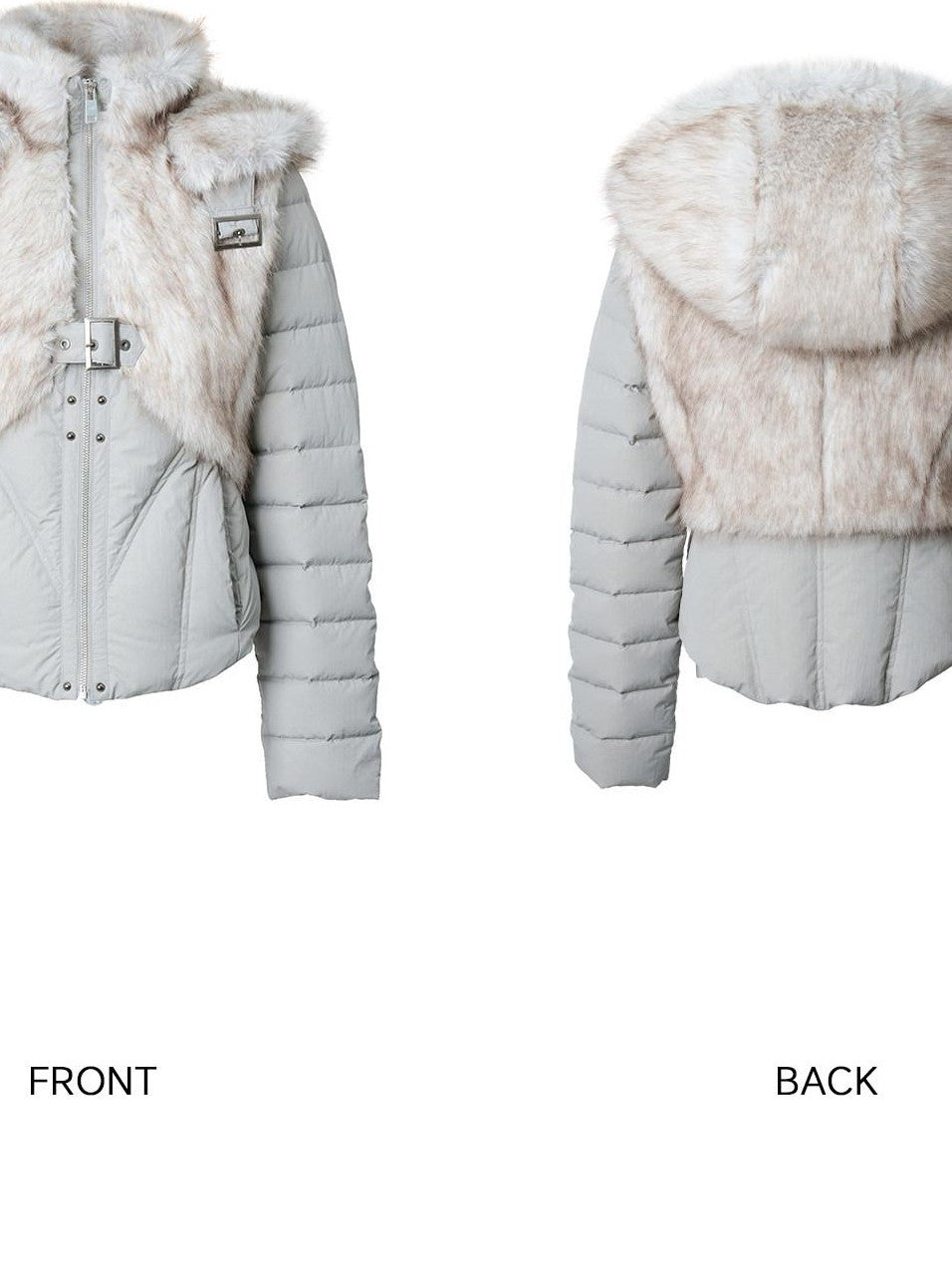 NORTH NODE Fur Splice Hooded Faux Two Piece Cropped Women&