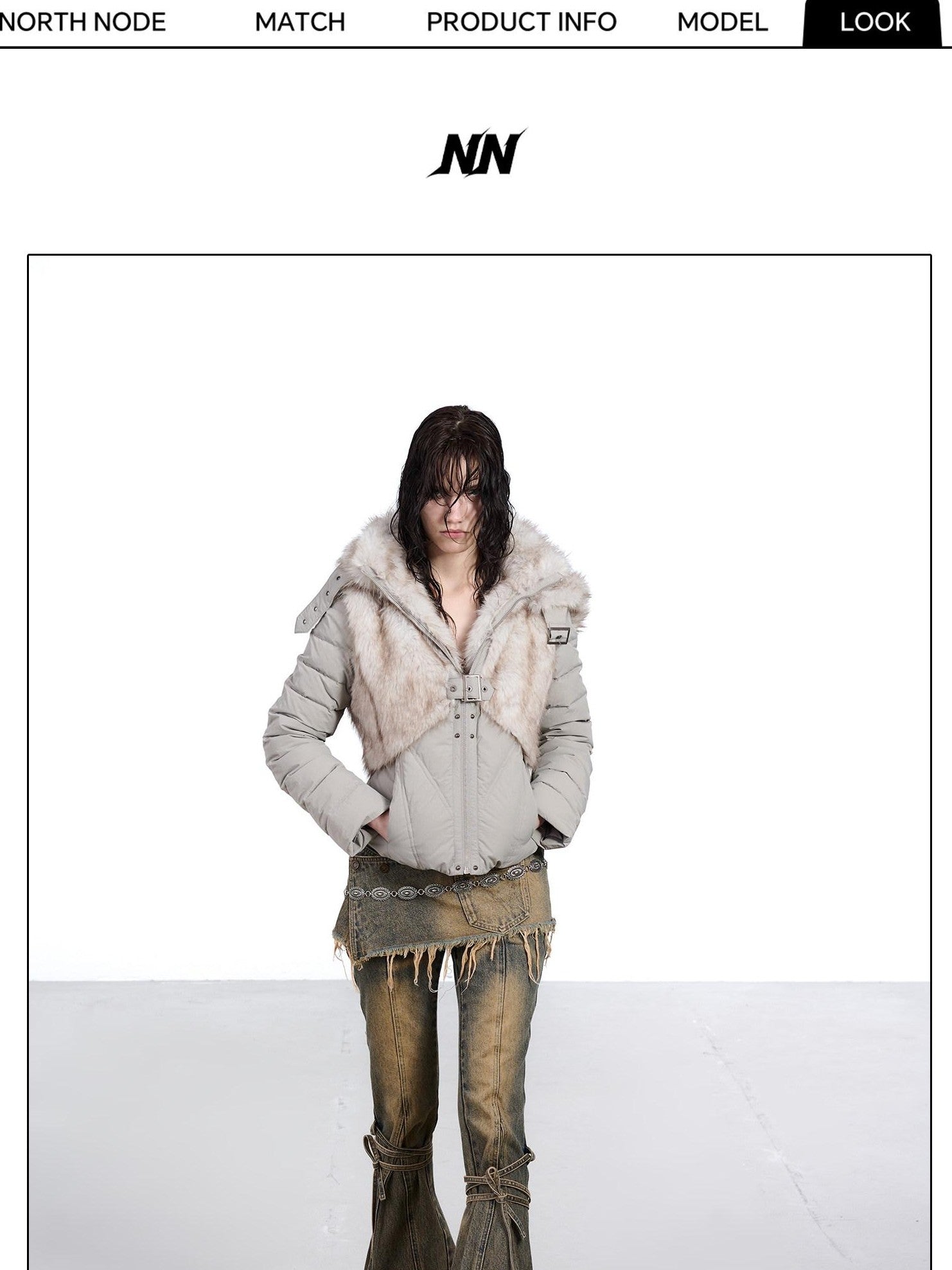 NORTH NODE Fur Splice Hooded Faux Two Piece Cropped Women&