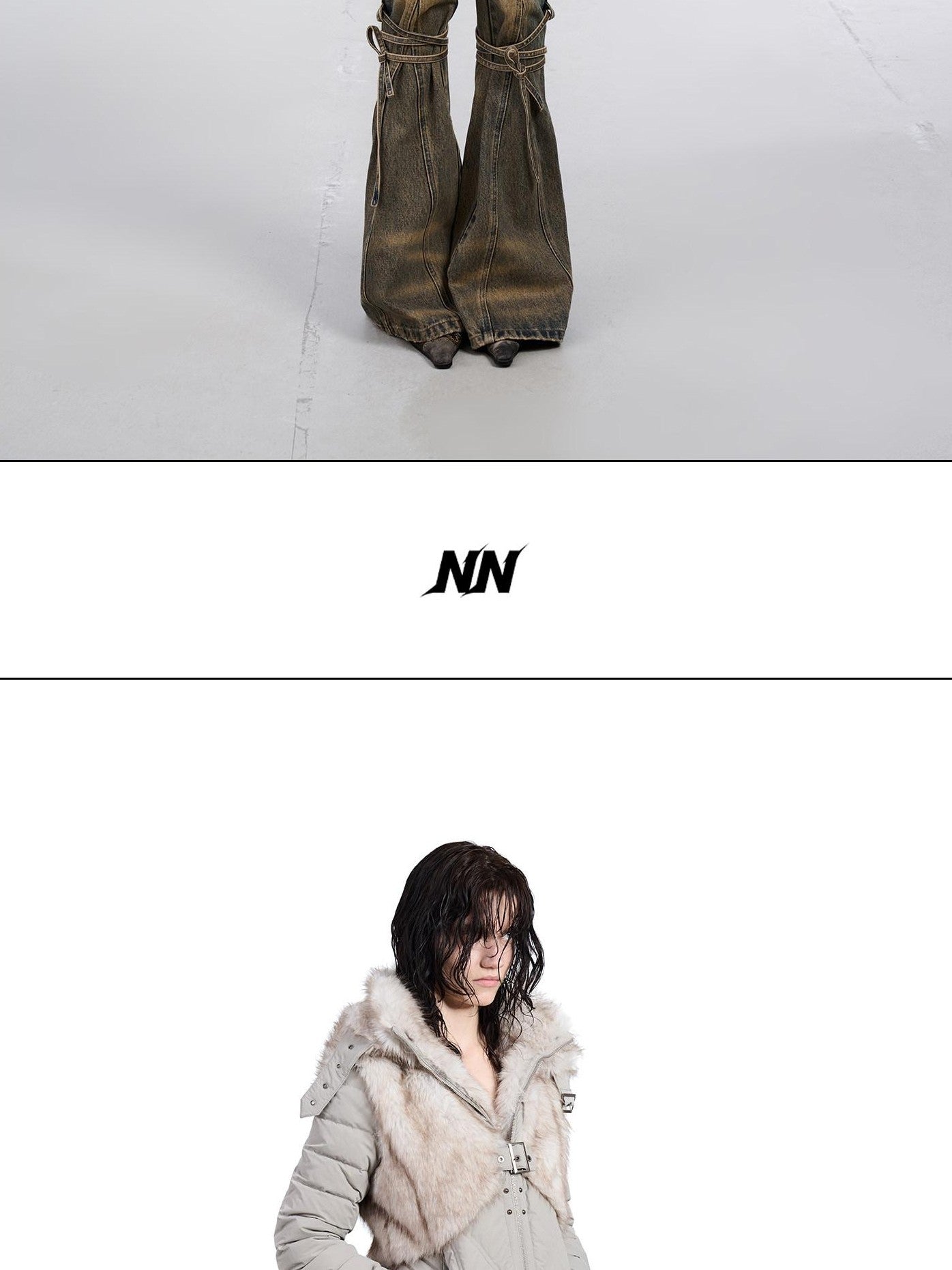 NORTH NODE Fur Splice Hooded Faux Two Piece Cropped Women&