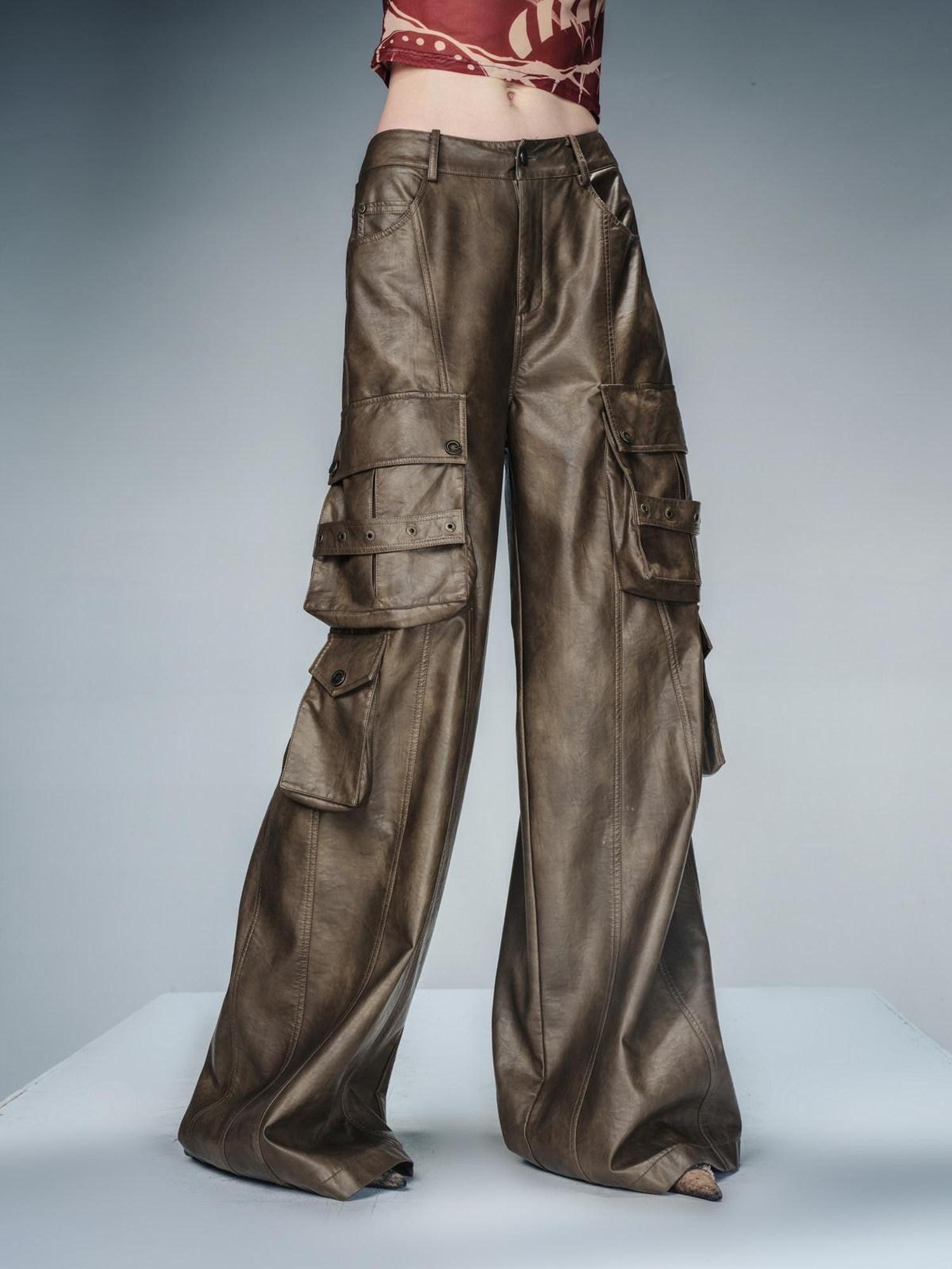 NORTH NODE Futuristic Washed Cargo Pocket Natural Waist Women&