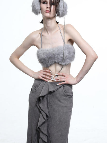 NORTH NODE Fuzzy Chain Beaded Patchwork V-neck Women&