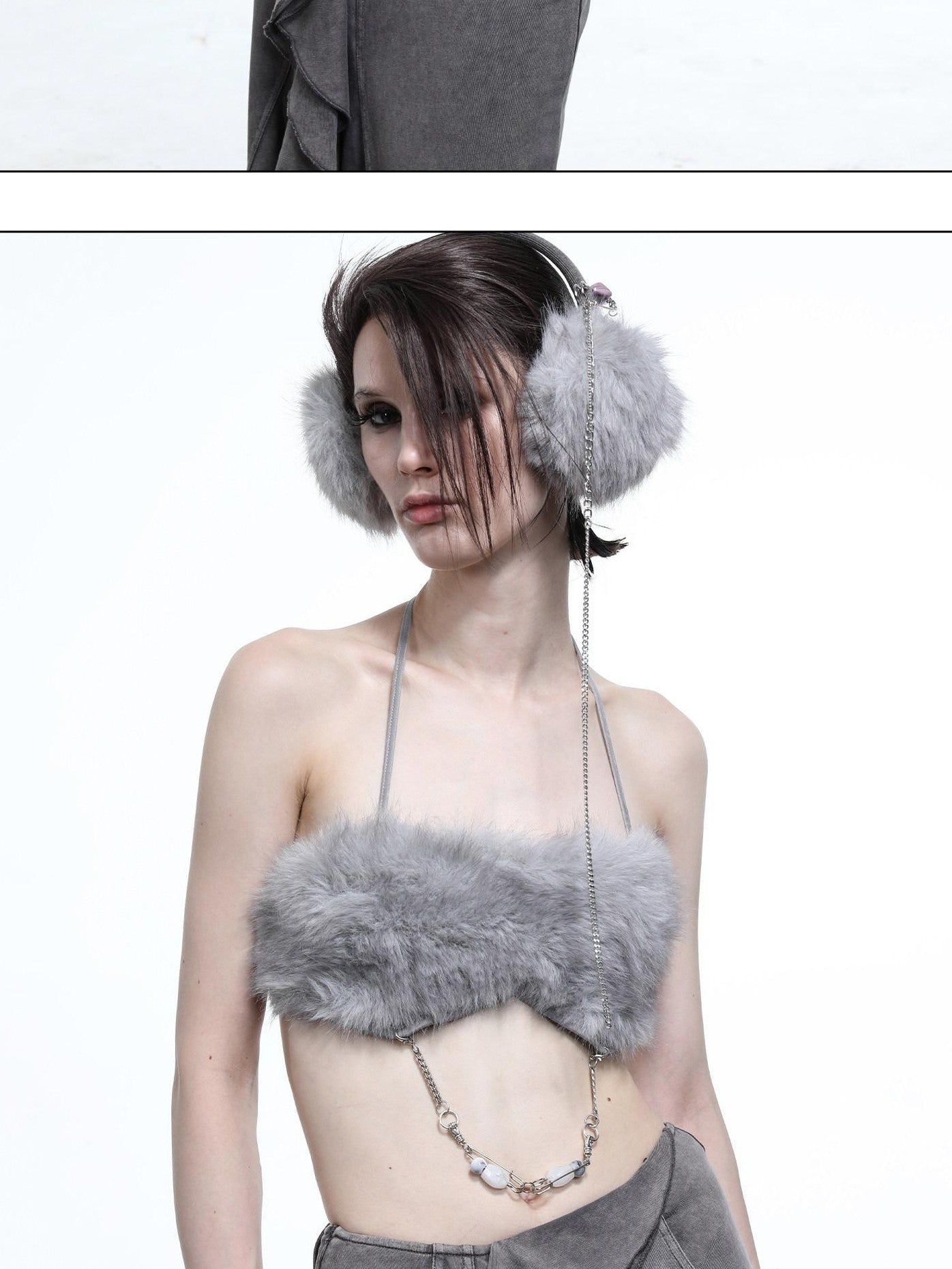 NORTH NODE Fuzzy Chain Beaded Patchwork V-neck Women&