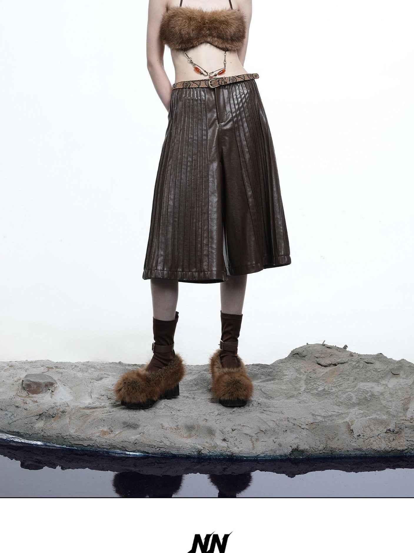NORTH NODE Fuzzy Chain Beaded Patchwork V-neck Women&