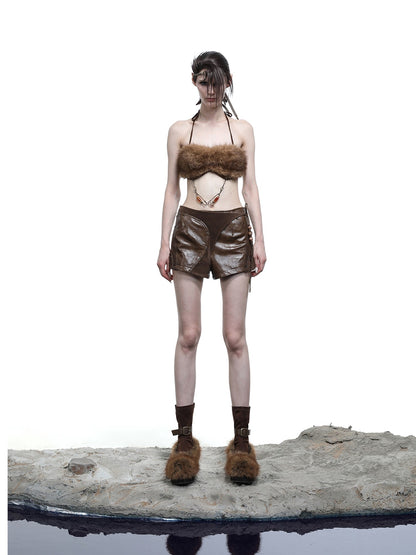 NORTH NODE Fuzzy Chain Beaded Patchwork V-neck Women&