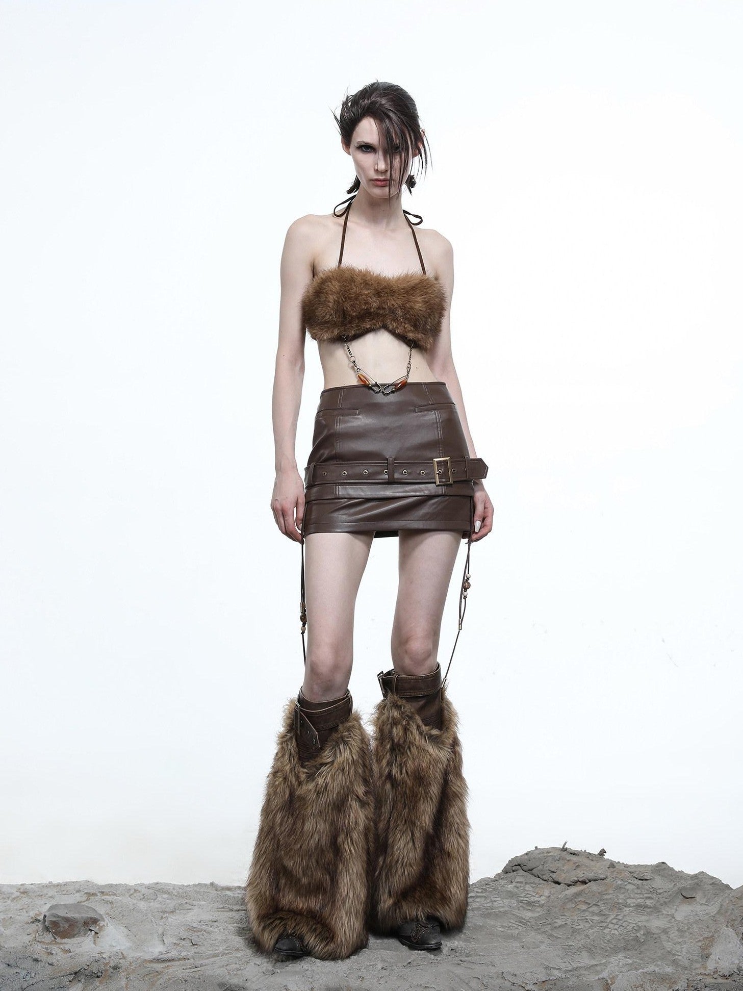 NORTH NODE Fuzzy Chain Beaded Patchwork V-neck Women&