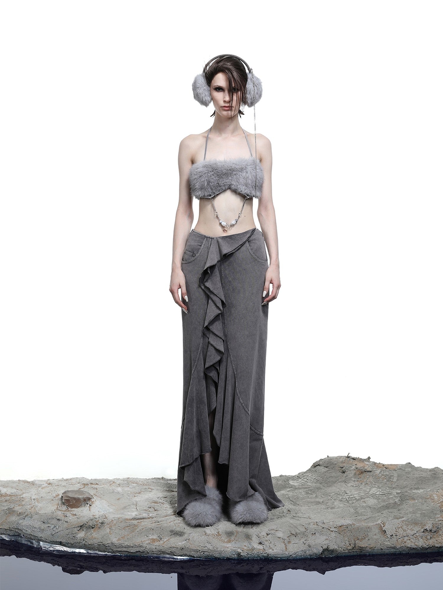 NORTH NODE Fuzzy Chain Beaded Patchwork V-neck Women&